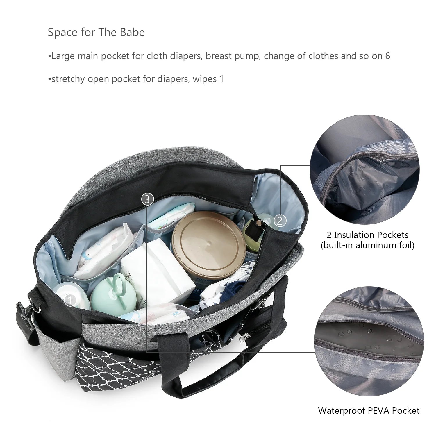 Diaper Bag Tote – Waterproof, Portable Baby Changing Bag with Shoulder Strap for Moms