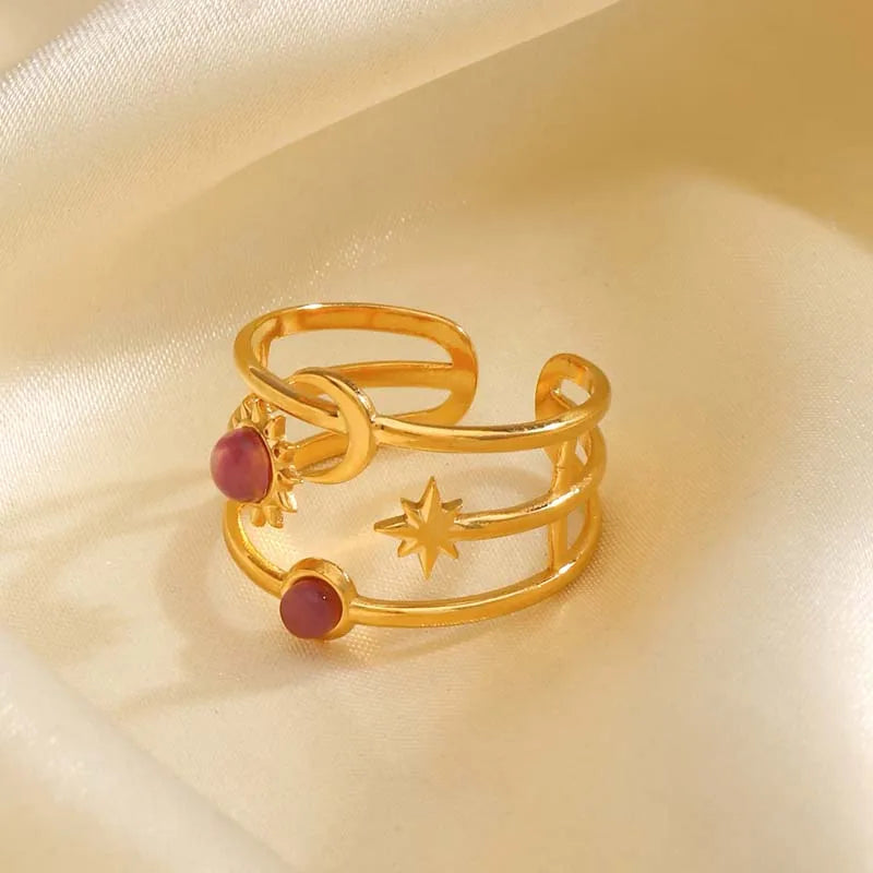 Stainless Steel Star Moon Ring