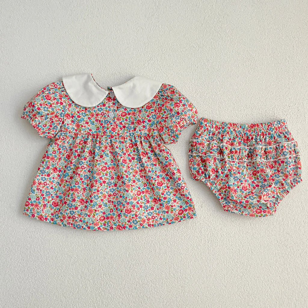 Baby Girl Cherry Floral Outfit – Summer (0–12M)