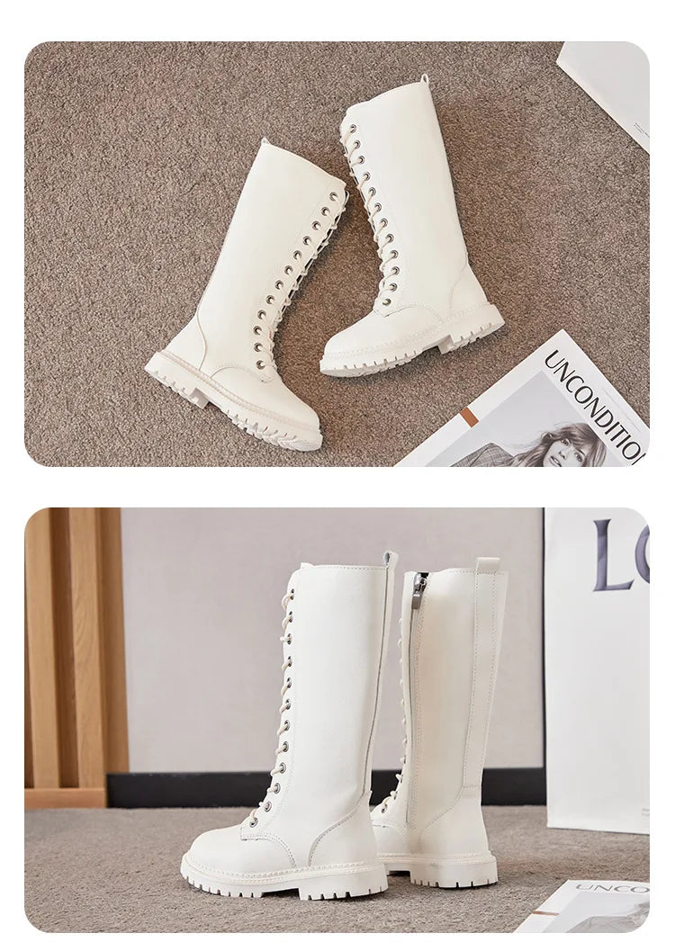 Girls’ Padded High-Top Boots – Warm Lace-Up Princess Shoes