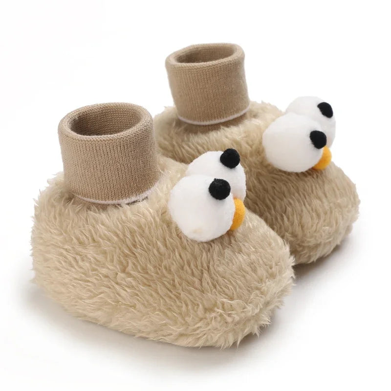 Baby Cartoon Elastic Plush Shoes (0–18M) – Soft Warm Socks Sneakers
