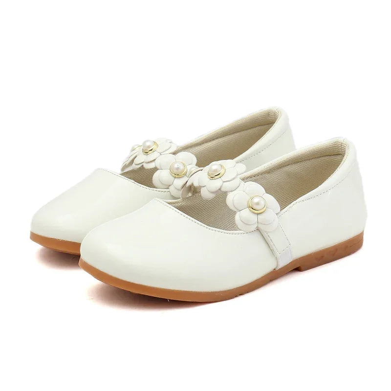 Girls’ Floral Leather Flats – Princess Dress Shoes (26–36)