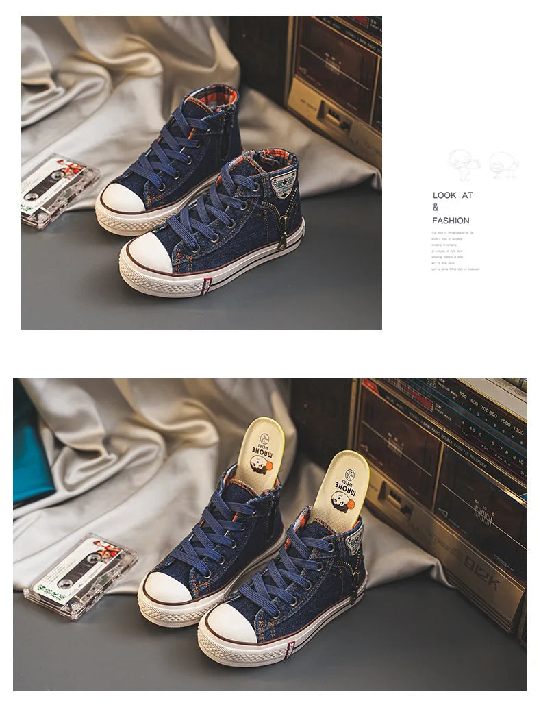 Kids’ Retro High-Top Canvas Shoes – Soft, Non-Skid Casual