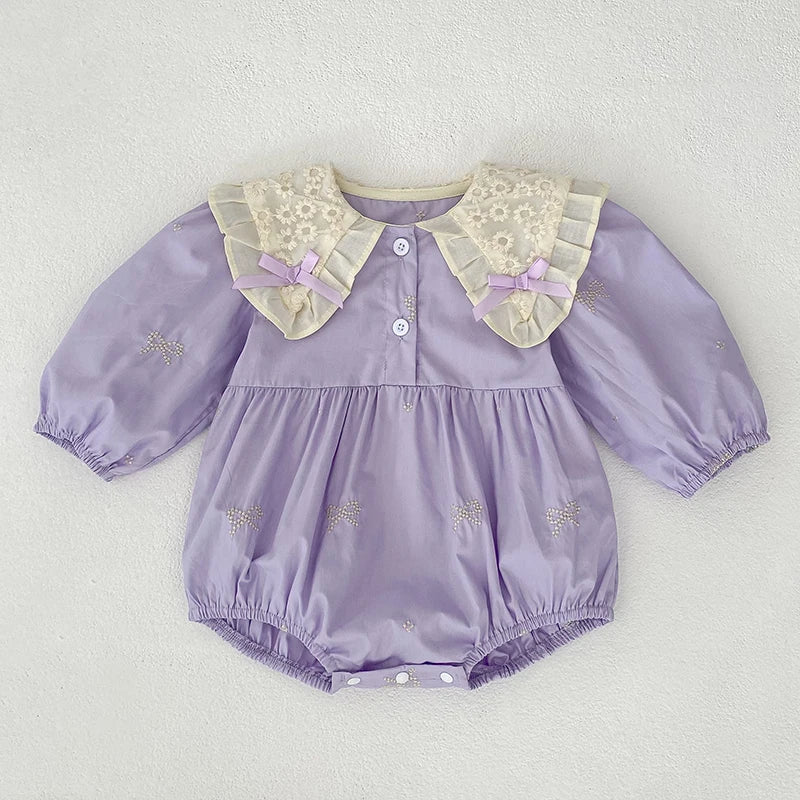 Newborn Cotton Bow & Ruffle Jumpsuit