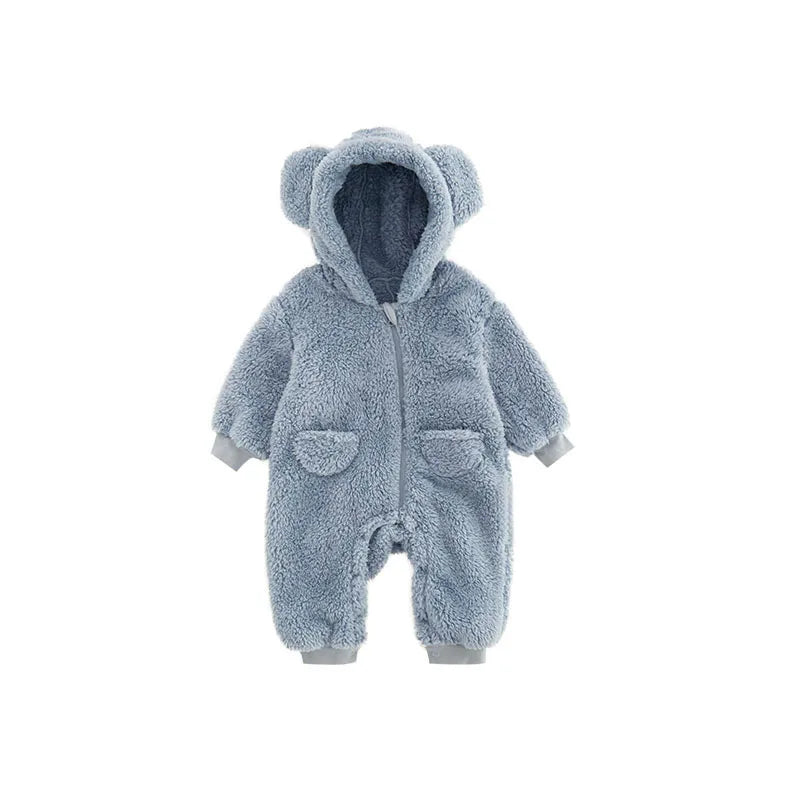 Infant Baby Romper, Warm Fleece Hooded Jumpsuit