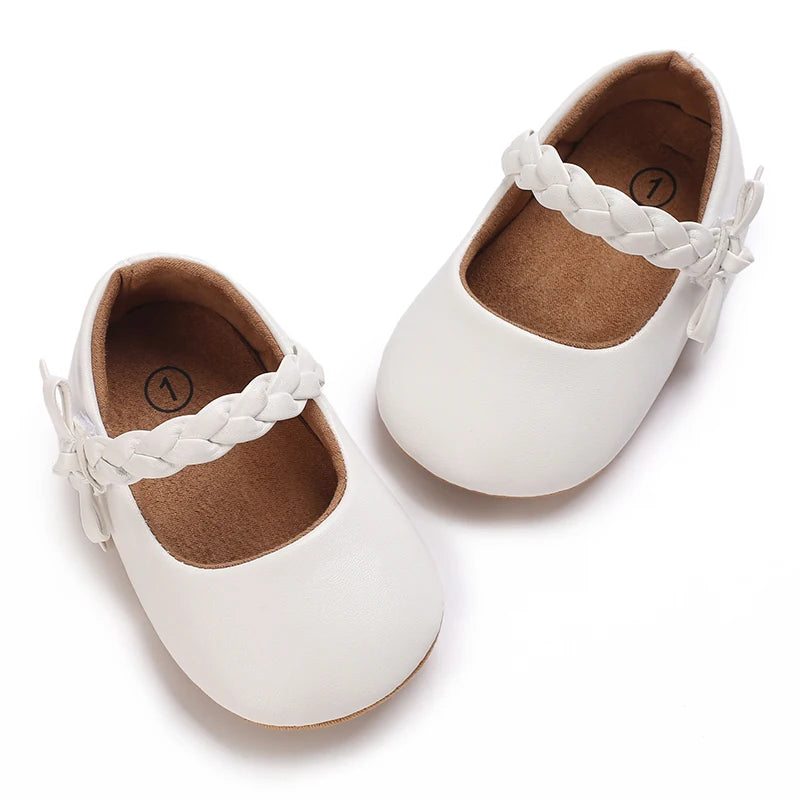Baby Girls’ Bow Princess Shoes – Soft Leather Non-Slip Walking Sneakers