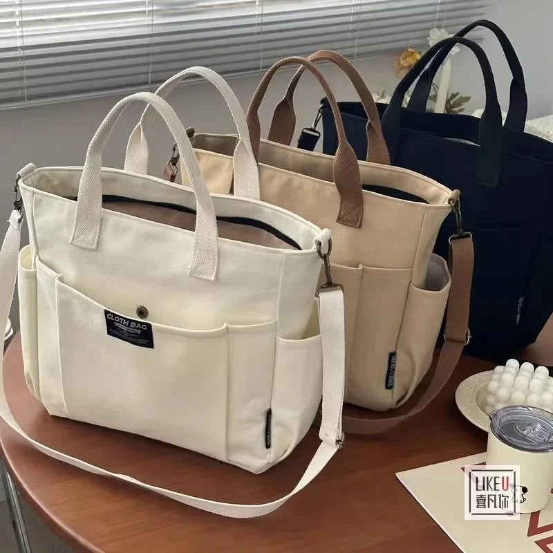 Canvas Ladies Commuter Bag – Horizontal Shoulder Tote for Students