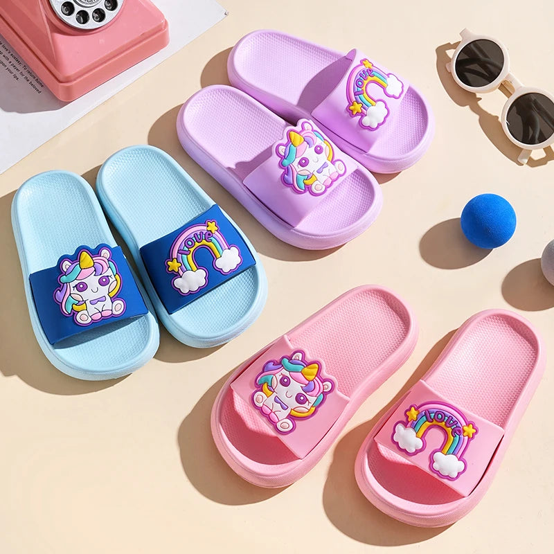 Kids Unicorn Rainbow Slippers – Non-Slip Indoor & Beach Shoes