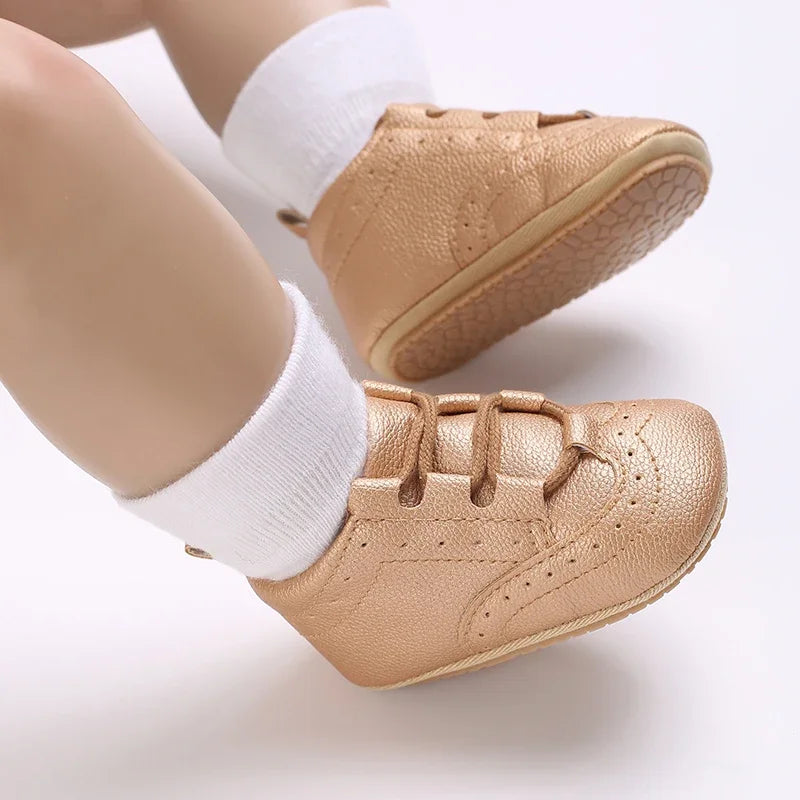 Baby Boys’ Moccasins – White Soft-Sole Non-Slip First-Step Shoes