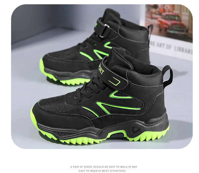 Boys’ Leather Sports Sneakers – Non-Slip, Breathable (Sizes 29–40)