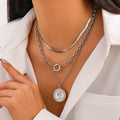 Retro Round Portrait Carving Pendant Necklace