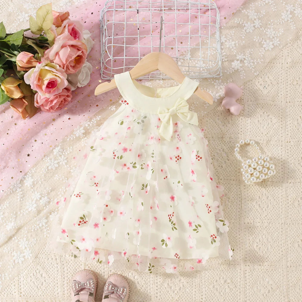 Baby Girl Summer Dress – Mesh & Flower Bow (0–3Y)