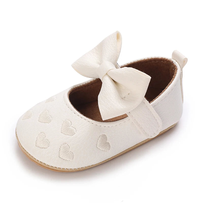 Baby Girls’ Bow Princess Shoes – Soft Leather Non-Slip Walking Sneakers