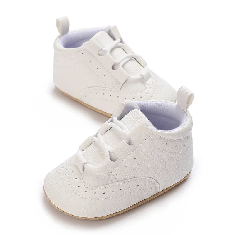 Baby Boys’ Moccasins – White Soft-Sole Non-Slip First-Step Shoes