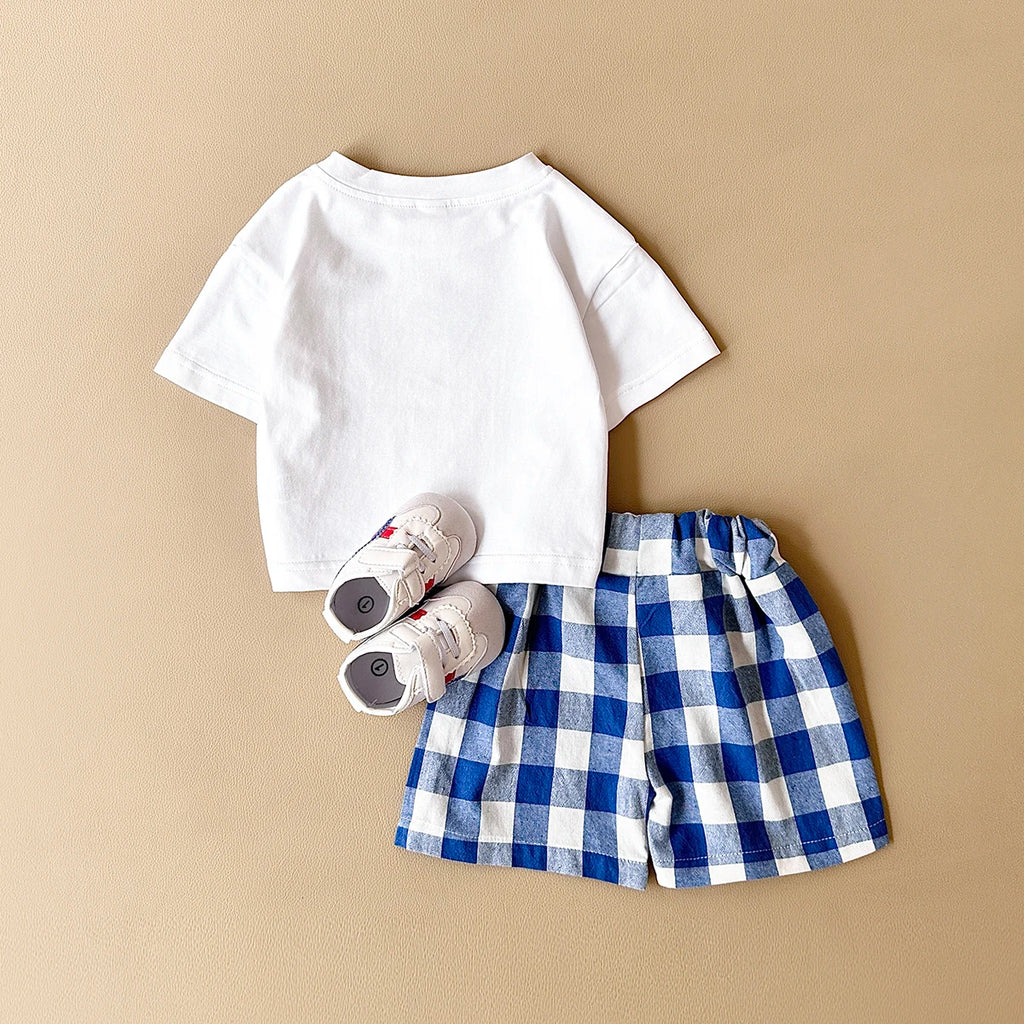2PCS Baby Boys Girls Clothes Set T-shirt & Checkered Shorts 0-3Y
