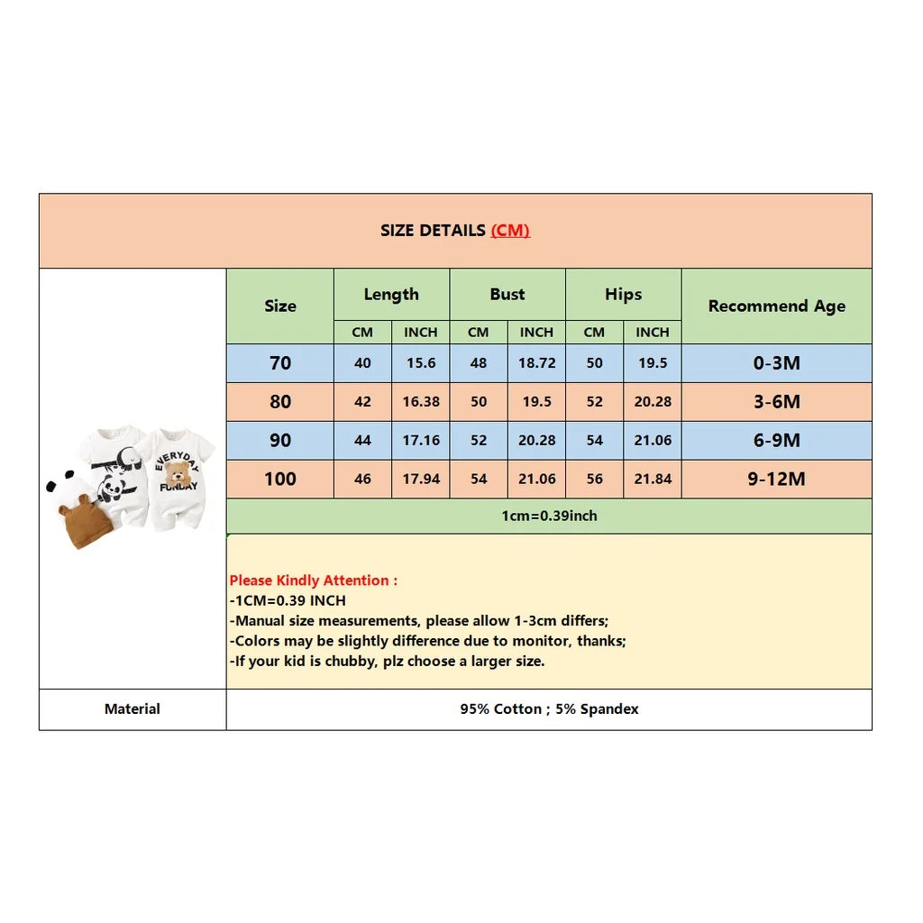 Baby Boy Summer Romper & Hat Set, Panda Print 2PCS