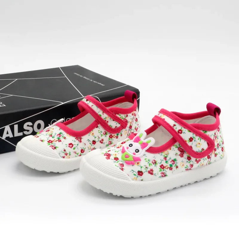 Girls’ Canvas Sneakers – Soft Candy Shoes with Cartoon Print