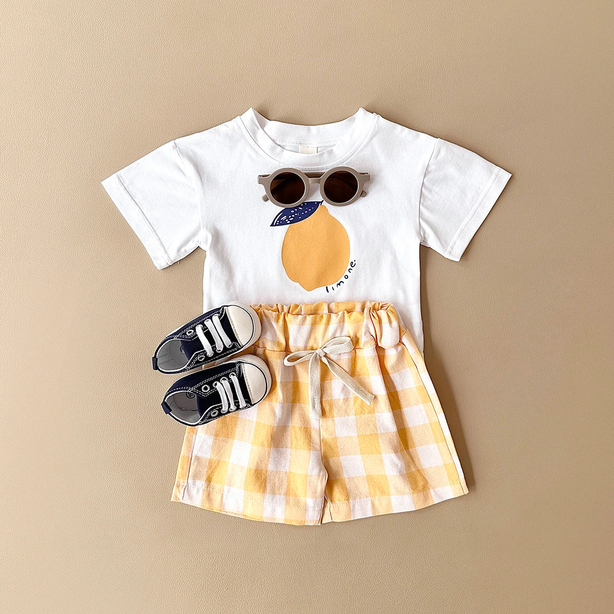 2PCS Baby Boys Girls Clothes Set T-shirt & Checkered Shorts 0-3Y