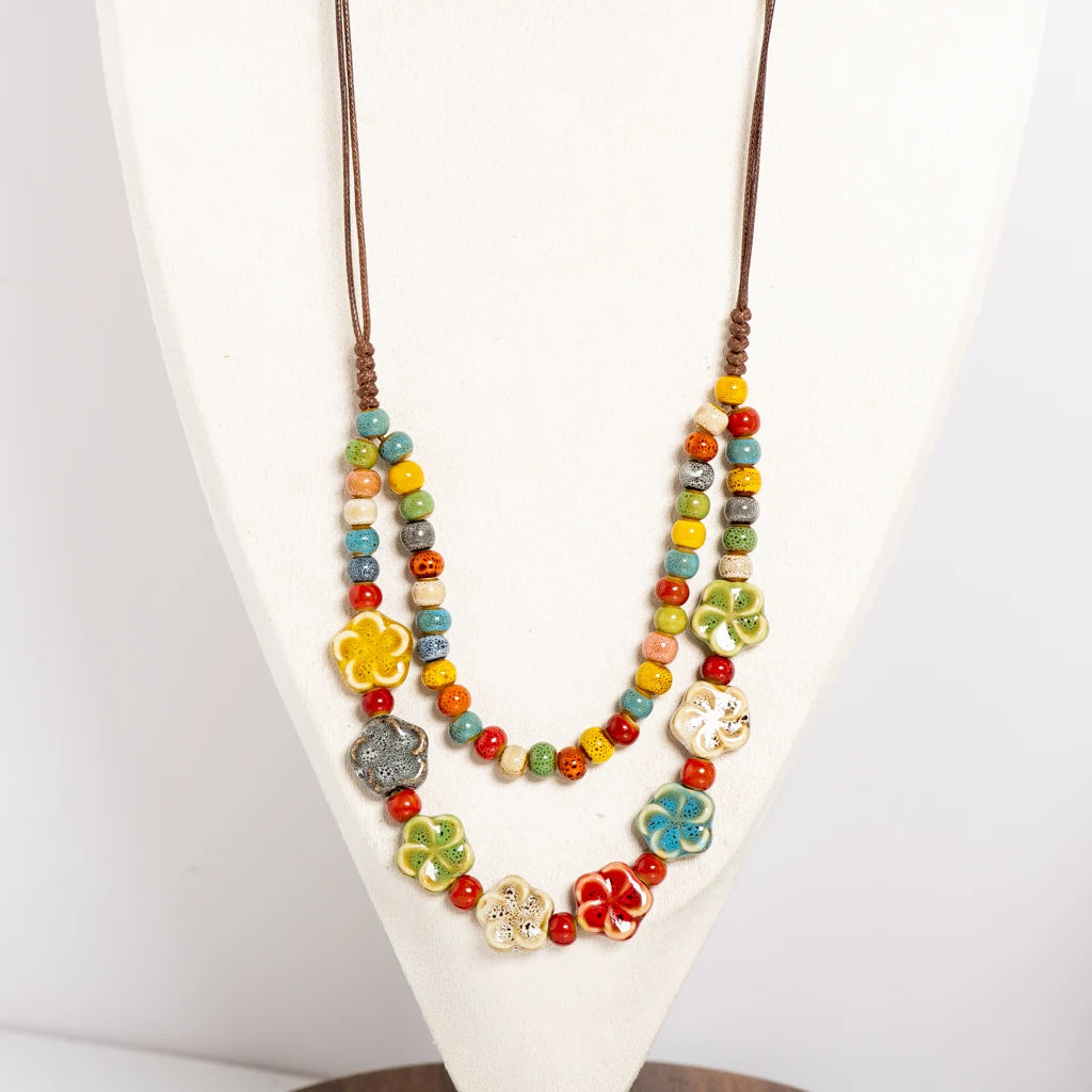 Handmade Ceramic Flower Necklace for