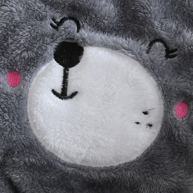 0–2 Years Baby Plush Jumpsuit, Cute Dog & Rabbit Print