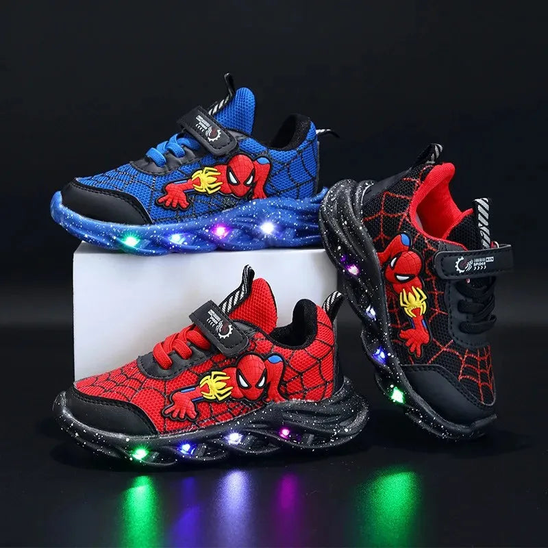 Disney Spiderman LED Sneakers – Boys’ Light-Up Mesh Shoes (Size 21–30)