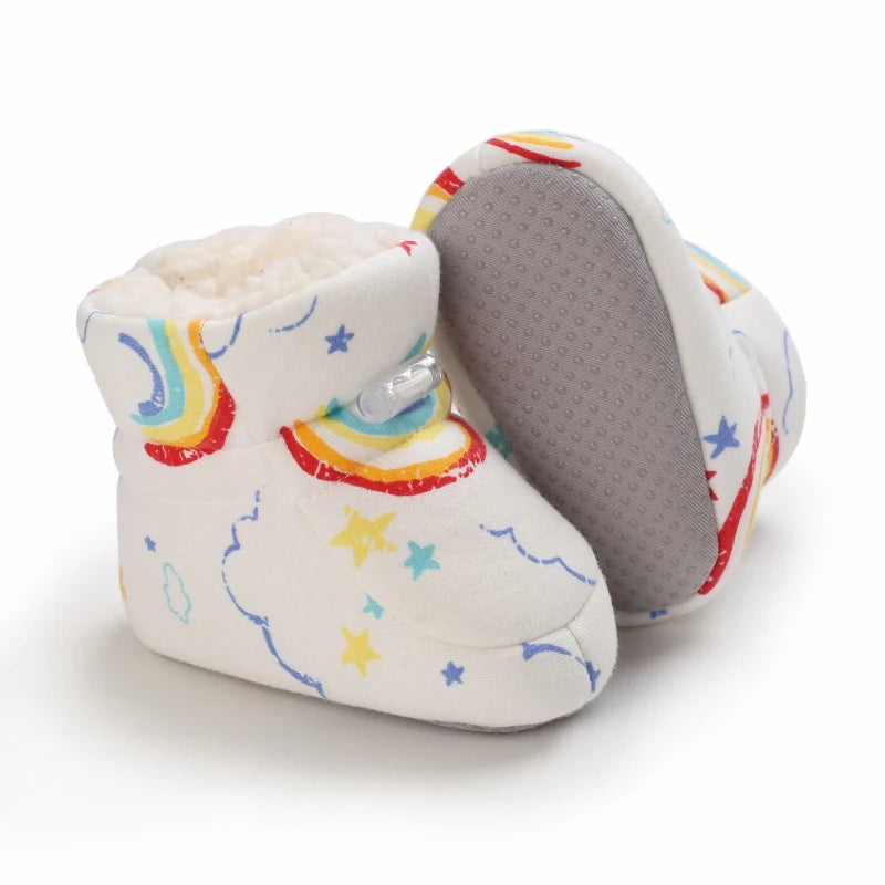 Baby Winter Snow Boots (0–18M) – Soft Warm Cartoon Printed Shoes