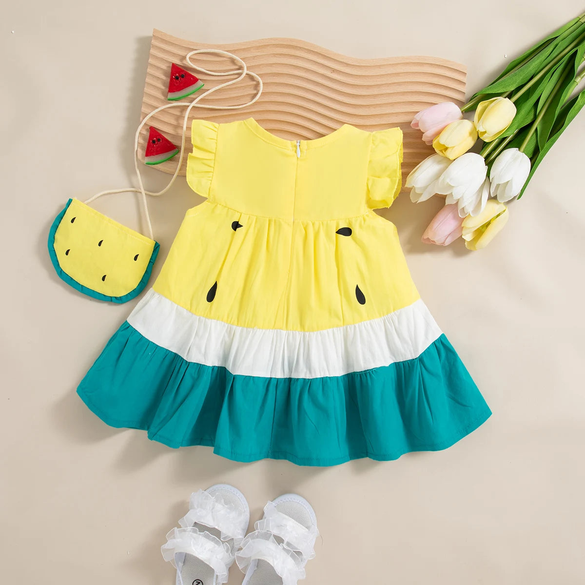 Baby Girl Summer Watermelon Dress (0-3Y) with Bag