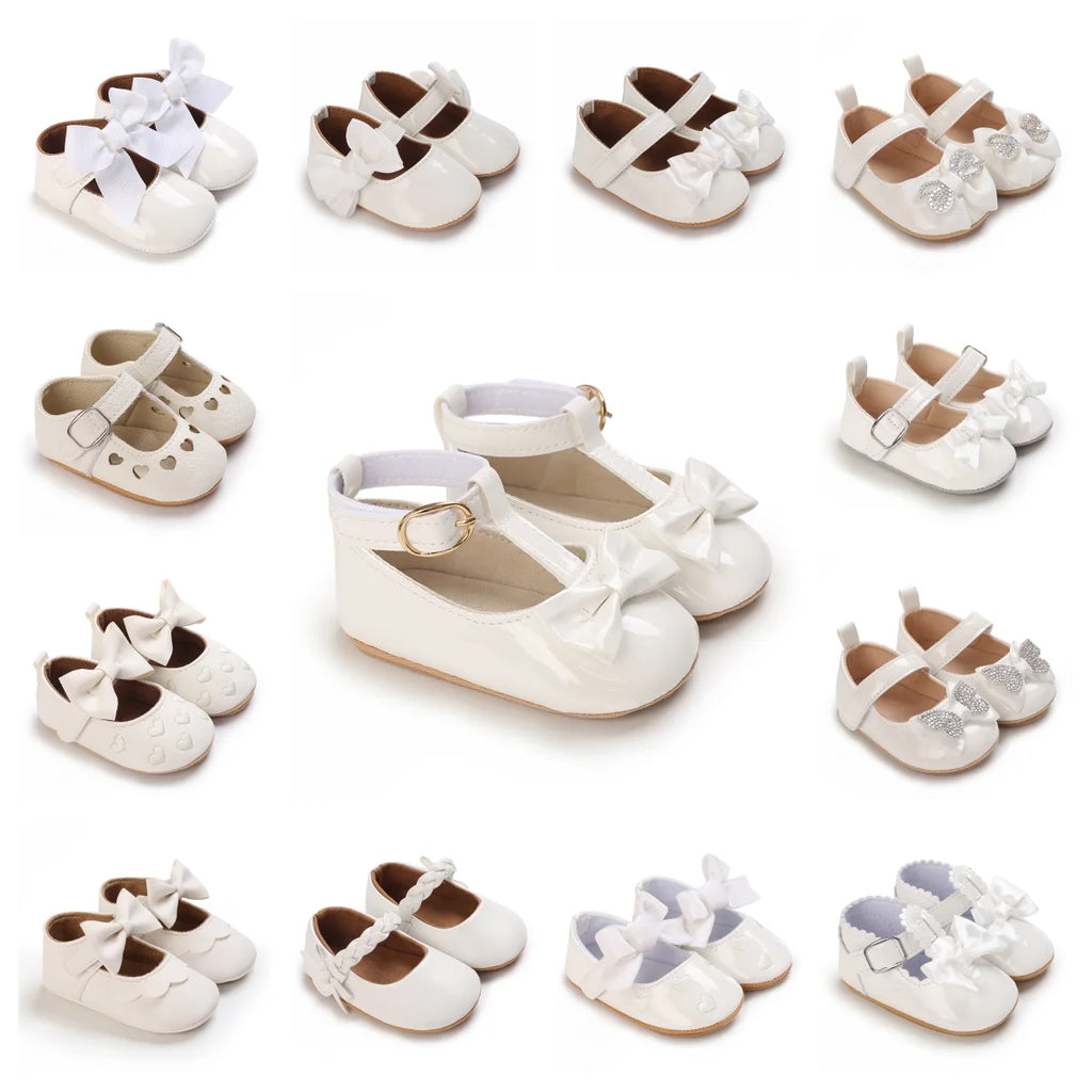 Baby Girls’ Bow Princess Shoes – Soft Leather Non-Slip Walking Sneakers