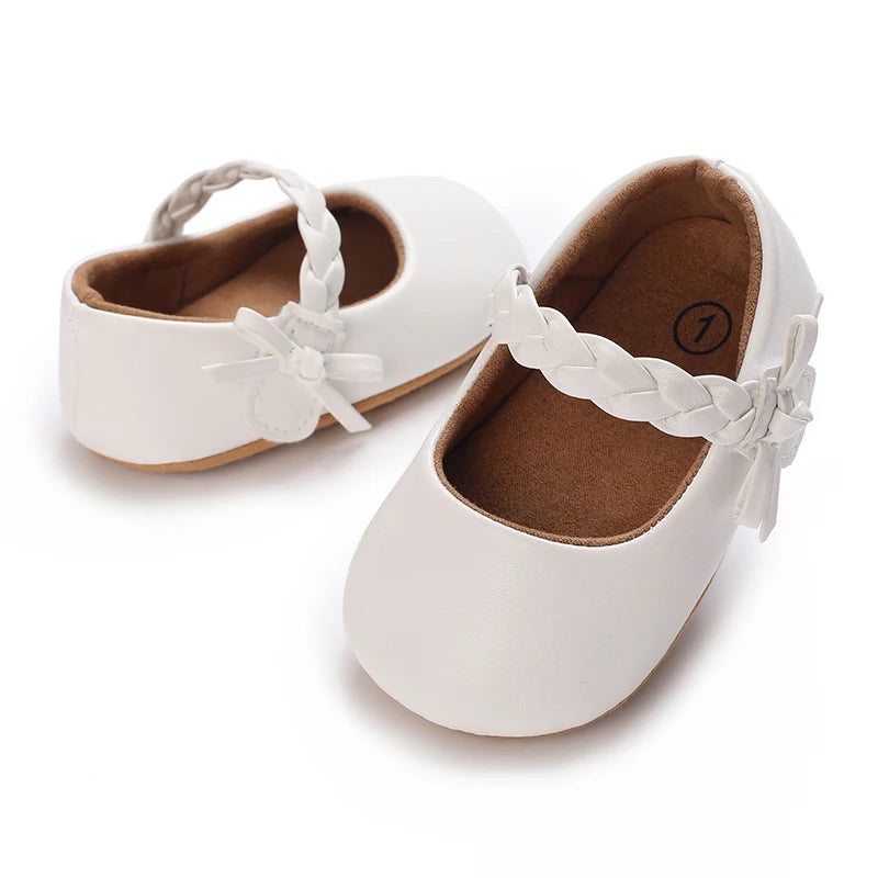 Baby Girls’ Bow Princess Shoes – Soft Leather Non-Slip Walking Sneakers