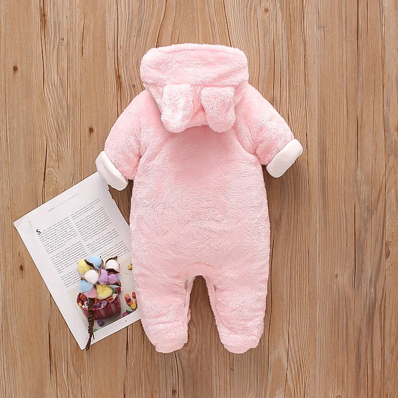 0–2 Years Baby Plush Jumpsuit, Cute Dog & Rabbit Print