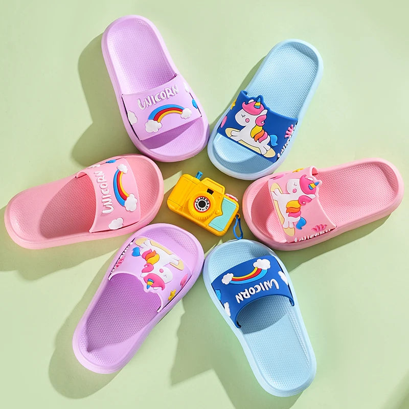 Kids Unicorn Rainbow Slippers – Non-Slip Indoor & Beach Shoes
