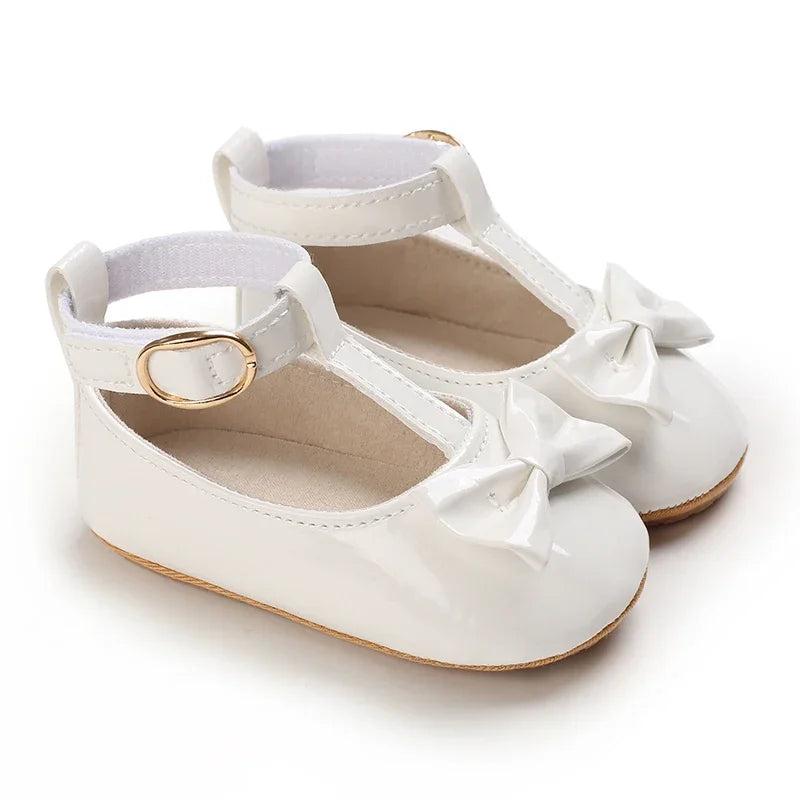 Baby Girl White Lace Moccasins – Non-Slip Princess Bow Shoes