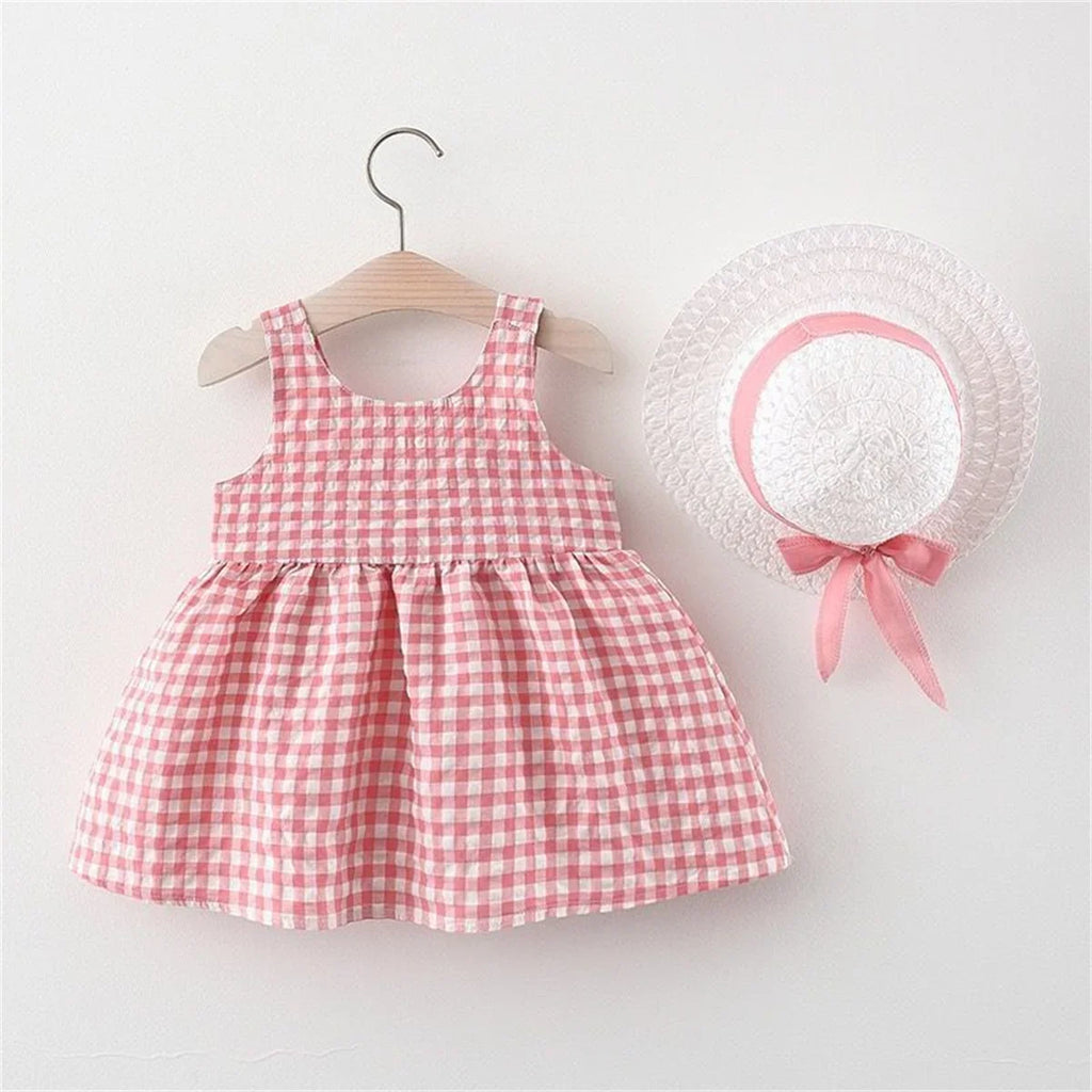 2Pcs/Set Baby Girl Plaid Sweet-  0 To 3 Years Children Clothes Suit & Hat
