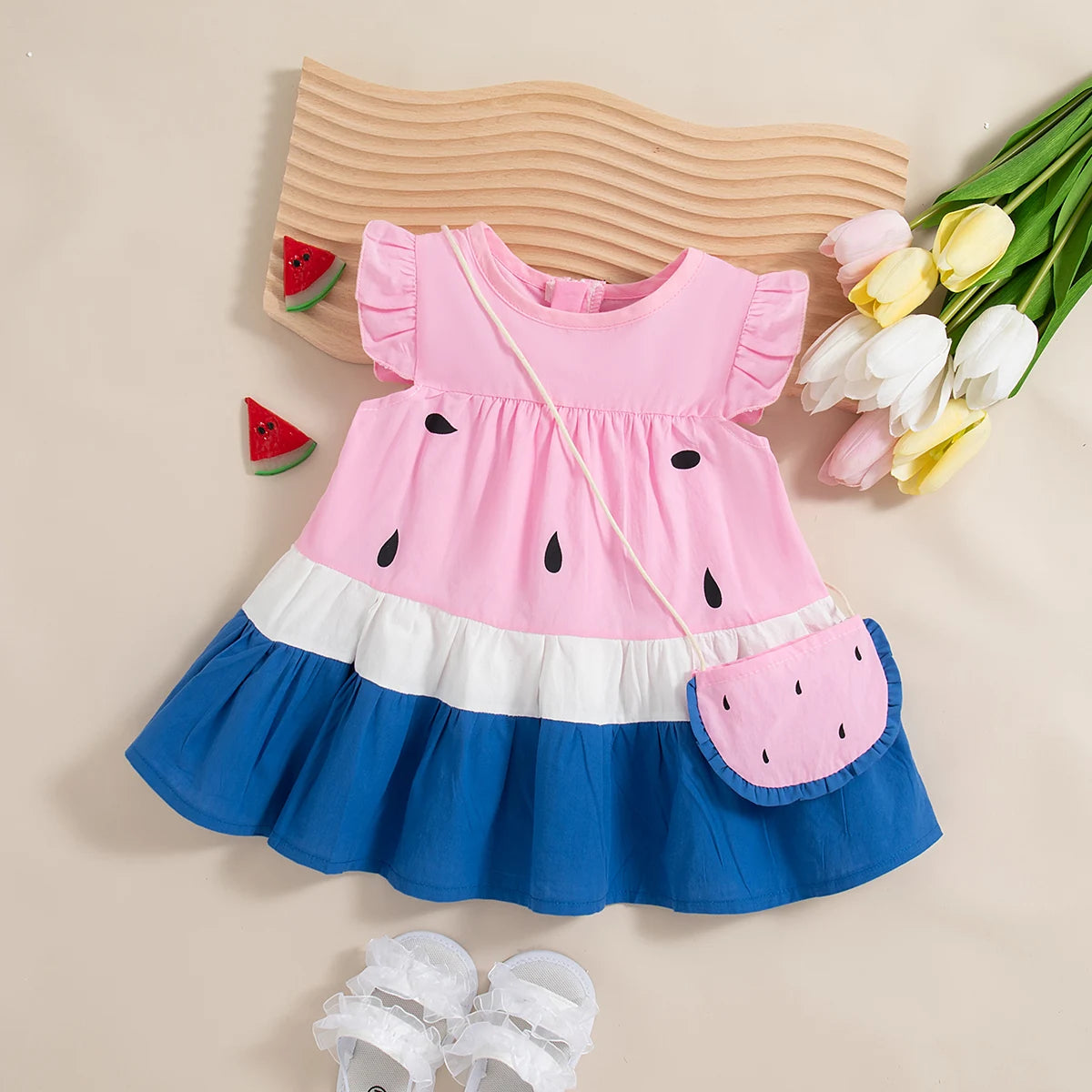 Baby Girl Summer Watermelon Dress (0-3Y) with Bag