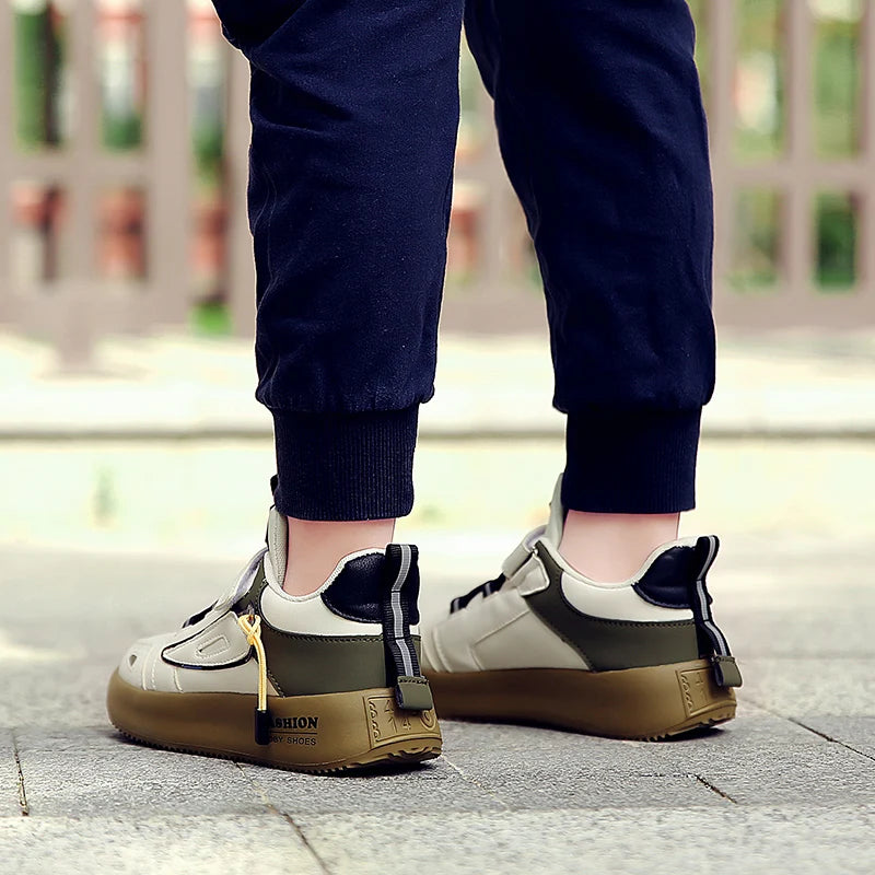 Kids’ Leather Sneakers – Casual, Non-Slip Running Shoes