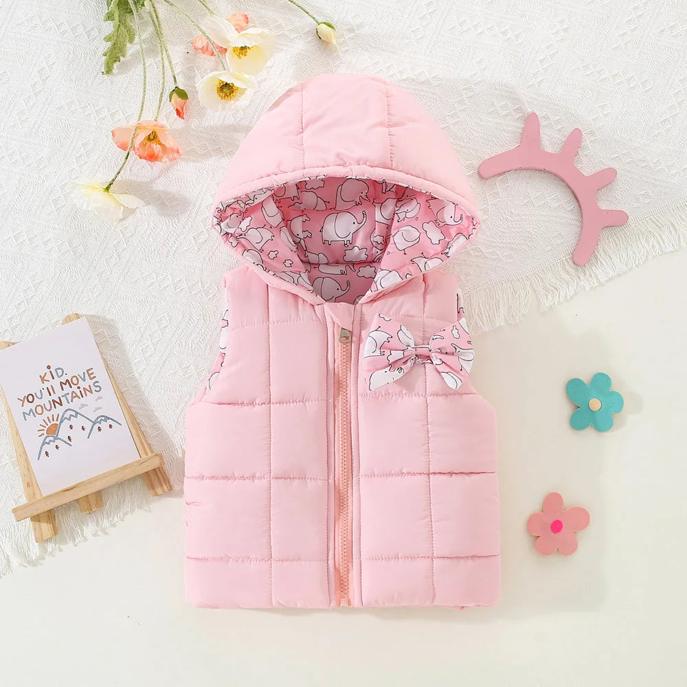 Kids Hooded Vest – Pink Elephant Print