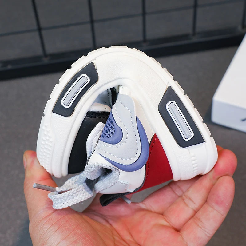 Kids Lightweight Sneakers – Breathable Hook-and-Loop Running & Basketball Shoes