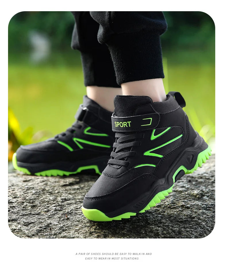 Boys’ Leather Sports Sneakers – Non-Slip, Breathable (Sizes 29–40)