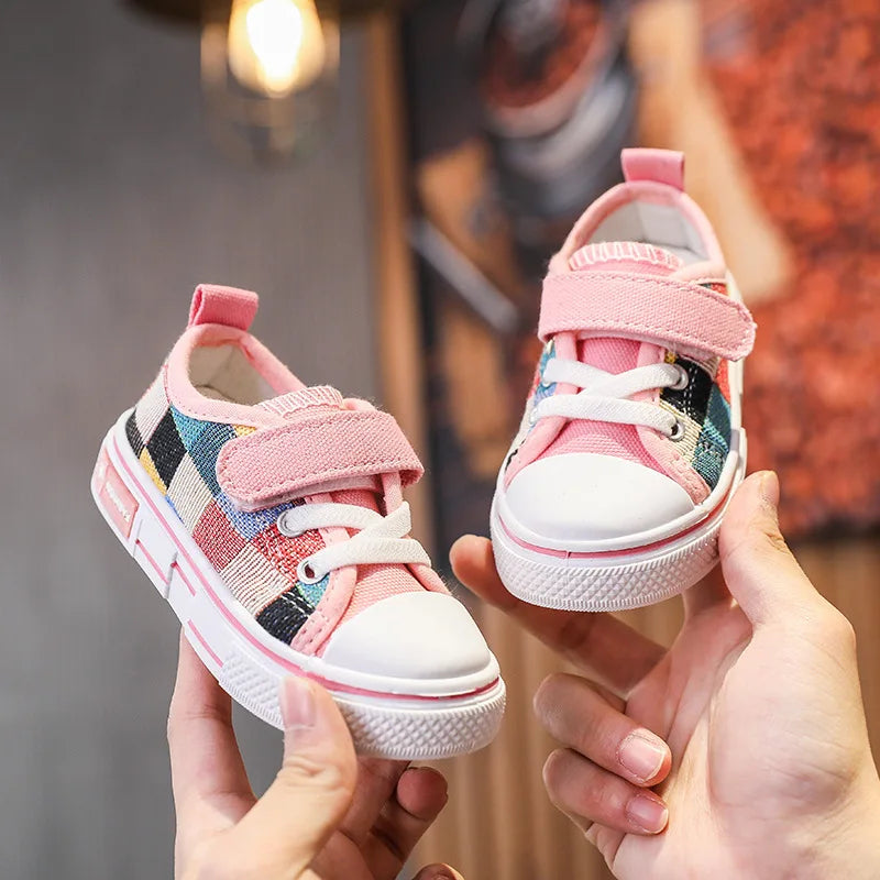 Kids’ Canvas Sneakers – Checkered Casual Shoes, Soft Sole