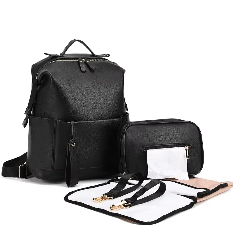 Multifunction Leather Diaper Bag – Large Capacity Maternity Backpack for Baby Care & Travel