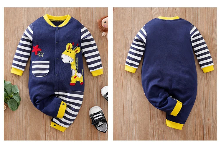 Baby Cotton Bodysuit, Cartoon Giraffe Long Sleeve