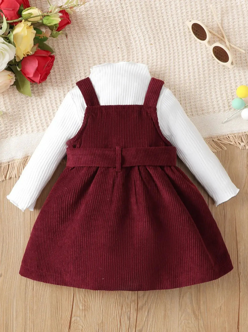 Baby Girl Dress Set – Solid Color, Long Sleeve (0–3Y)