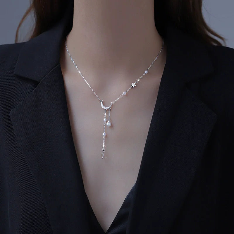 S925 Sterling Silver Star Diamond Moon