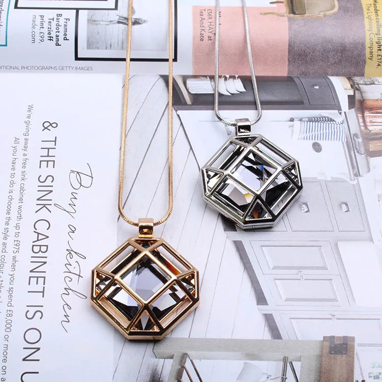 New Openwork Geometric Long Necklace