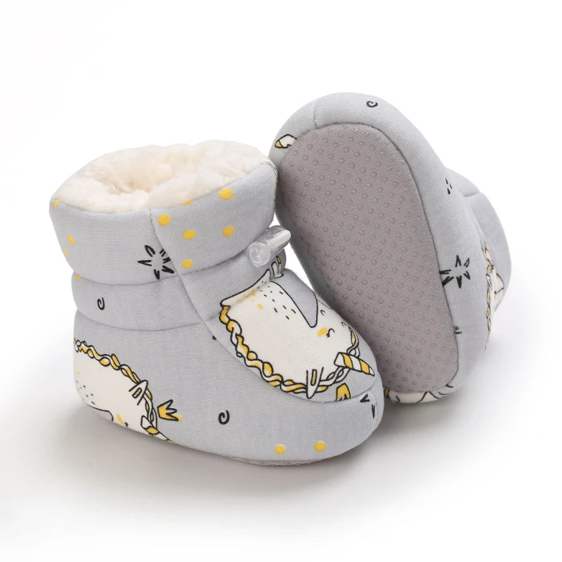 Baby Winter Snow Boots (0–18M) – Soft Warm Cartoon Printed Shoes