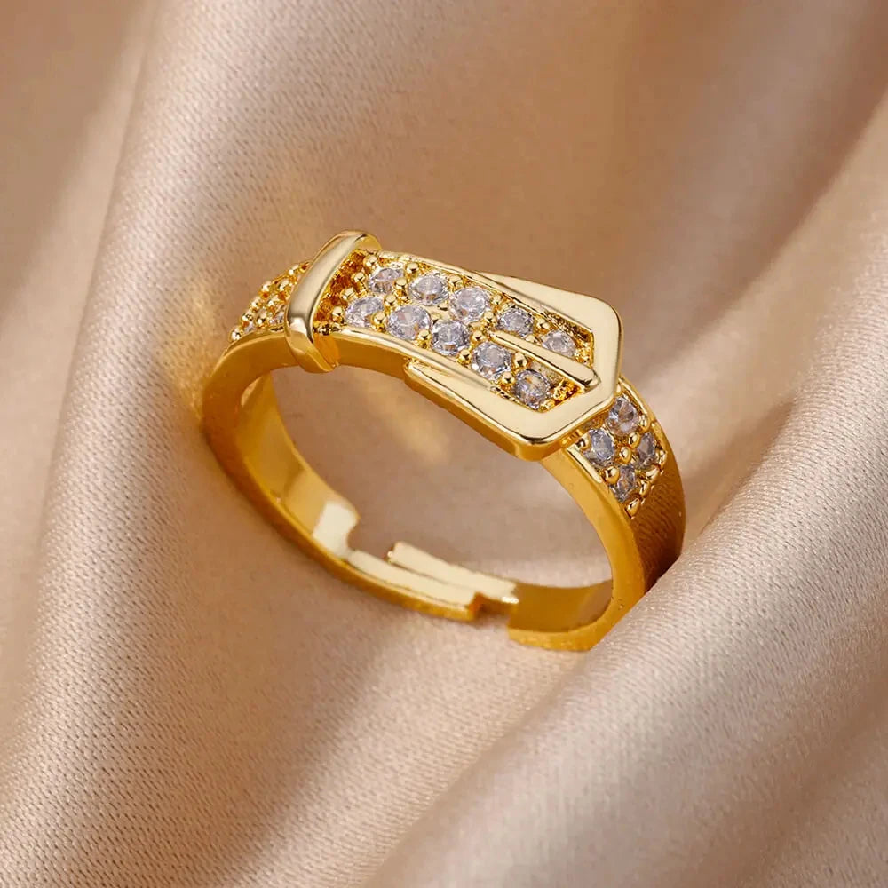 Gold Stainless Steel Crystal Ring