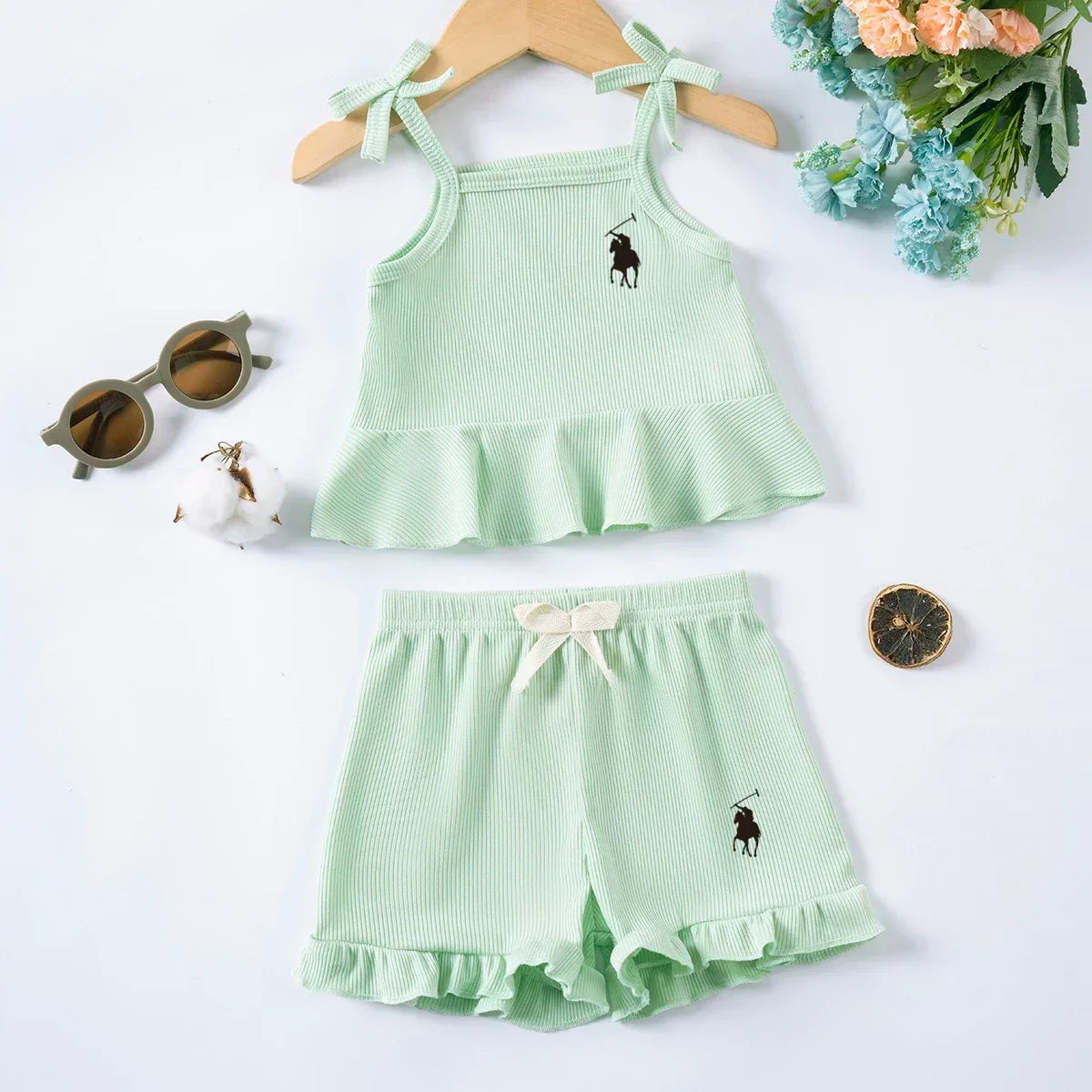2pcs Camisole Bow Tops & Casual Shorts Set Cute Small Fresh Style Daily