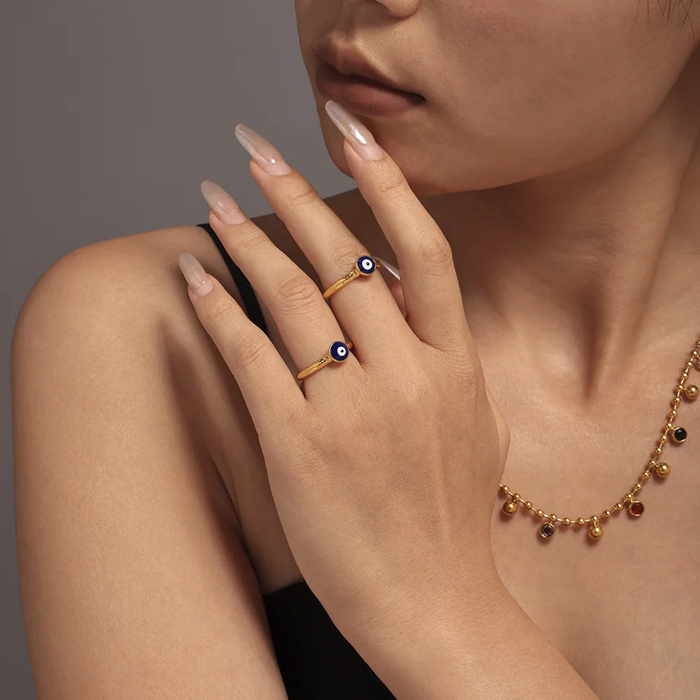 Simple Eye of eveil Stainless Steel Rings For Women Gold Plated Waterproof Finger Ring Charm Luxury Jewelry Gift Wholesale