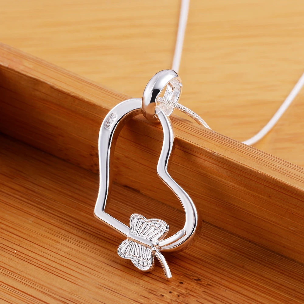 925 Sterling Silver Butterfly Heart Necklaces