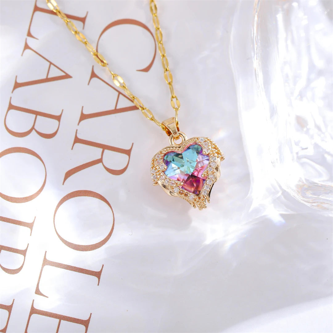 Colorful Crystal Ocean Heart Necklace